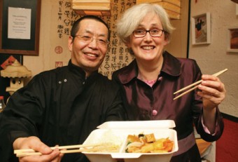 Du Han Tuo and Catherine O'Brien of Da Tang Noodle House at a reception in their Middle Street restaurant on Monday evening to mark the launch of the restaurants' new Lunch Box menu. Photo:-Mike Shaughnessy