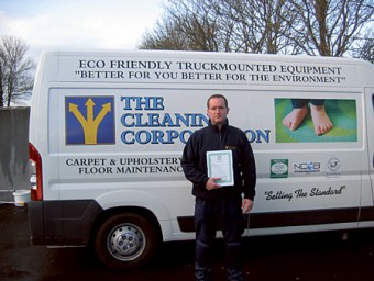 Ben Quigley of the Cleaning Corporation celebrates passing the IICRC examinations.

