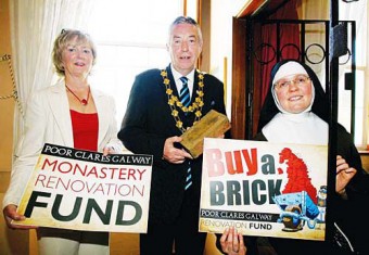On the right is the Poor Clares Mother Abbess Sister Colette with Sarah Kelly, architect and Mayor of Galway, Councillor Pádraig Conneely at the launch of the Buy a Brick campaign.