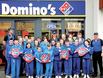 Fifth class pupils from Scoil Raifteir&iacute;, Castlebar, at a pizza cookery demonstration in Domino&rsquo;s, Castlebar, on Monday. 