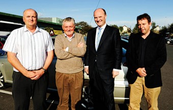 Libertas leader Declan Ganley with members of the Galway Taxi Association Tim Hansberry, John Dooley, and Martin Feerick after they met with Mr Ganley in Days Hotel in Galway city.  Picture: Philip Cloherty.