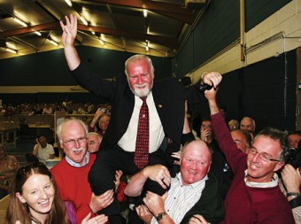 Donal Lyons celebrates his election