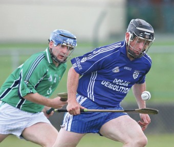 Conor Ryan of Kiltormer  and Ross Bennis of Liam Mellows in action from the Stone Crushing & Recycling Ltd Senior Hurling Championship at Kenny Park, Athenry on Sunday. Photo:-Mike Shaughnessy