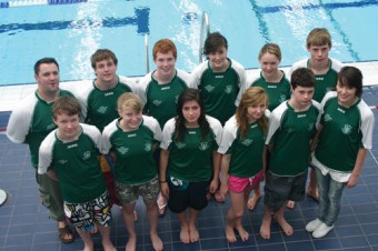 The Galway Swimming Club won a record 15 medals at the National Championships in the National Aquatic Centre last weekend. Back row: Pearse McGuigan (head coach), Darragh Waters, Adam Caulfield, Katie McDonough, Dairne Ryan, Kevin McGlade; Front row: Cian Duffy, Emma Porter, Angela O'Connor, Emma Kate Lally, Jack Keogh, Kerrie Horkan.