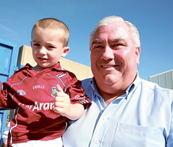 The recently appointed Galway senior football team manager Joe Kernan with Enna Monaghan of Claregalway at Tuam Stadium on Sunday. Photo:- Mike Shaughnessy