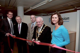 Jim Murren, west region manager of IDA Ireland; Colleen Shannon, CFO and SVP of finance and administration for Lumension; Mayor Declan McDonnell;  Ciaran Kelly, R&D director, Lumension Ireland.