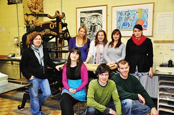 Some of the GMIT fine art printmaking students from Cluain Mhuire, who are showing their work at a prestigious London exhibition, l-r, Agata Derda, Laura O’Malley, Aisling Carragher, Jennifer McCauley, Genevieve O’Brien. Front, Aoife Bheilbigh, Niall Cunningham, and Conal Cary.