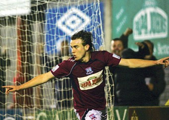  Vinny Faherty of  Galway United celebrates after scoring against Cork City in  the League of Ireland game at Terryland Park on Friday night. Photo:-Mike Shaughnessy