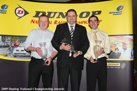 Mayo winners :Kenneth McHale from Knockmore and Derek McCarthy from Ballina with Bekan's Sean McHugh at the Dunlop national championship awards night. 