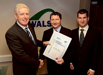 Pictured left to right are Declan O'Connor BQAI; Des Hanniffy, quality manager Walsh Waste; and Gerard Walsh, Walsh Waste.