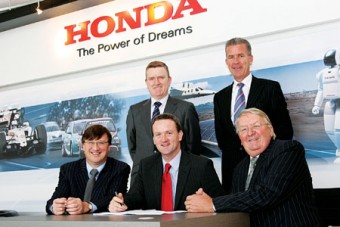 Pictured at the appointment of Bradley Motor Works as Honda main dealer for County Galway were: at front (from left): Adrian Cole, managing director of Universal Honda; Robert Bradley, dealer principal and Bob Bradley, managing director of Bradley Motor Works. And at the rear (from left) Frank Kennedy, sales and marketing director and Frank Donnellan, director of network development at Universal Honda.