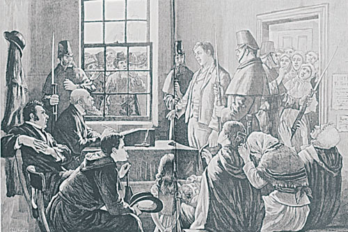 Before the magistrates at Cong: Ten men were accused of the Maamtrasna murders