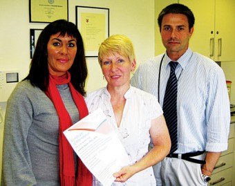 Jeanette Haynes BNSc RGN (left) of Body Benefits medical laser and skincare clinic Galway, receiving her BTEC professional certificate in medical laser, light therapies, and non surgical procedures from course directors Dr Elizabeth Raymond Browne and Dr Phillip Dobson of LCS Laser Academy UK.
