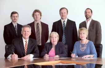 At the formal signing in GMIT of a new educational agreement between GMIT and Virginia Tech University and Southern Virginia Higher Education Centre (SVHEC) , l – r (front row): Dr Paul Winistorfer, dean of the College of Natural Resources, VT, GMIT president Marion Coy, and Dr Betty Adams, executive director, SVHEC. Back row, l-r: Dr Robert Bush, Dept of Wood Science and Forest Products, VT, Dr Paddy Tobin, GMIT Dept
of Mechanical & Industrial Engineering, Michael Hannon, assistant registrar, GMIT, and Dermot O’Donovan, head of GMIT Letterfrack.