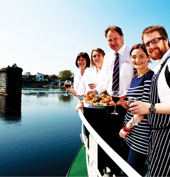 Kathleen McDonagh, owner of Corrib Princess; Róisín Sweeney, manager of Corrib Princess; Rory Costello, skipper of Corrib Princess; JP McMahon, owner and head chef of Cava Spanish restaurant and tapas bar; and Drigín Gaffey, owner of Cava Spanish restaurant and tapas bar, celebrate the launch of midweek barbecue cruises aboard the Corrib Princess. Photo: Reg Gordon