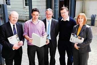 Pictured at the presentation of the pro bono strategic study of the Alan Kerins Projects charity by the NUI Galway Executive MBA class were (l-r): Mike Moroney, lecturer at the JE Cairnes School of Business & Economics; Alan Kerins, Alan Kerins Projects; Professor William Golden, Dean of the College of Business, Public Policy and Law; Brian Molloy, NUI Galway Executive MBA student; and Jacqui O’Grady, chairperson of Alan Kerins Projects.