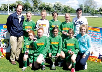 The girls soccer team: Pictured are:  (Back) Sean Holian, Ciara Murphy, Rebecca Callanan, Carol Daly, Niamh Murphy and Timmie Glavey.  (Front) Katie Joyce, Roisin Leen, Saoirse Burke (captain), Annika Lipsius and Elaine Glavey.