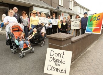 Protestors against respite care cuts outside Deputy Beverley Flynn's constituency office in Newtown Castlebar on Wednesday last. Photo: © Michael Donnelly.