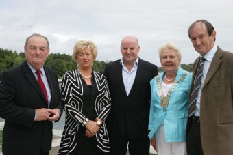 Pictured at the Ice-House gourmet lunch for the redevelopment of the Ballina Arts Centre are (l-r): Cllr Eddie Staunton, Cllr Annie-May Reape, RTE ‘Dragon’ Sean Gallagher, Ballina Mayor Francis McAndrew, and Cllr John Cribben. Photo: Stephen Doyle.
