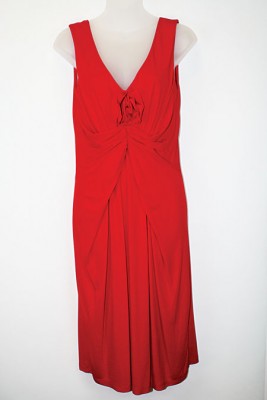 Red jersey dress with floral bust corsage €155