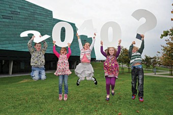 Pictured at the launch of the Galway 2040 Initiative were pupils of Gaelscoil Dara, Renmore, Galway: Ferdia  Cloherty, Ciara Dolan, Misha Ffrench-Molloy, Caoilfhionn McGrath, and Cian Gillespie. A day long public debate aimed at creating a vision for life in Galway in 2040 will be held in GMIT on Friday November 5.
Photo: Andrew Downes.