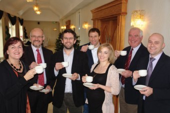 Cheers for Careers: Mary Leahy, David Keane, Noel Cronin, Gerry Hussey, Toireasa Rock, Myles McHugh and Ronan Keenan saluting the successful involvement of job seekers who participated in the thirty days career boost programme' held in the Menlo Park Hotel.