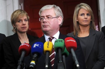 Lorraine Higgins (right), who is running for Labour in Galway East, with Labour Leader Eamon Gilmore and Senator Ivana Bacik.