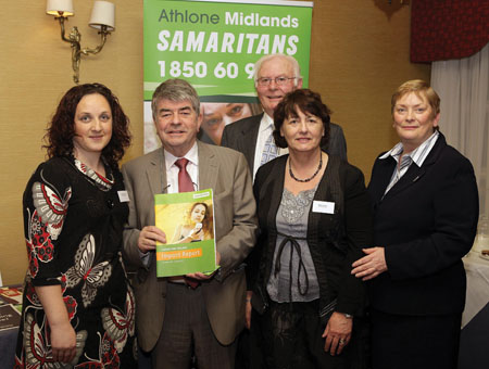 Giovanni Doran, volunteer representative for Samaritans Ireland; Deputy Willie Penrose; and Teresa Bell from Athlone, a volunteer with the Midlands Branch of Samaritans, pictured at the launch of Samaritans’ first ever impact report for Ireland.  