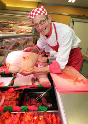 Pictured at the announcement at SuperValu is butcher Willy Renwick.
