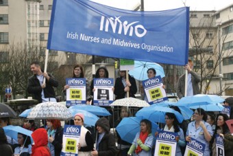 The protesting nurses in Galway yesterday. Photo: Mike Shaughnessy
