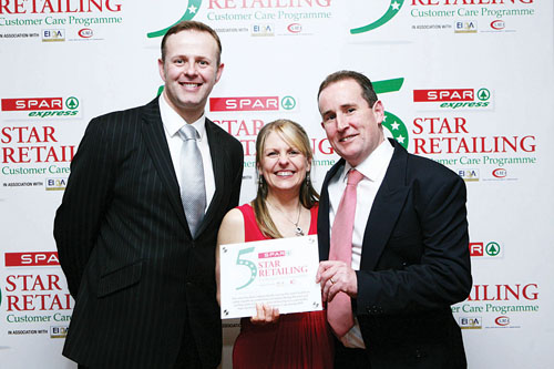 Pictured at the SPAR 5 Star Awards were Brian Tallon, BWG Foods, and Angela and Roy Connor, SPAR Mullingar.