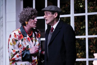 Fidelma O'Rourke and Paddy Greaney in a scene from Compántas Lir's The Loves of Cass McGuire which runs at the Town Hall this Friday and Saturday night. 
Pic: Michael McInerney.