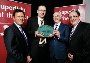Pictured at the presentation from left to right, Clive Ryan, general manager, eircom Business, Michael and Ger McInerney, Martin Kelleher, managing director, SuperValu