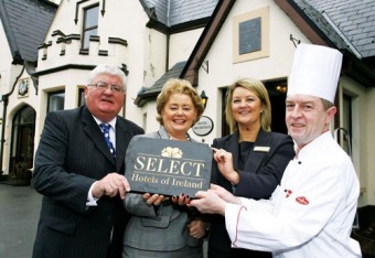 Brian and Mary O'Higgins proprietors of the Oranmore Lodge Hotel with Shirley Kilduff (sales reservation manager) and Gerry Jeffers executive head chef, with the Select Hotels of Ireland plaque which marks the Oranmore Lodge Hotel joining the Select Hotels of Ireland group. 
Photo:-Mike Shaughnessy