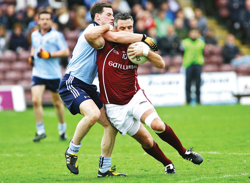 Galvanising force, Padraig Joyce of Galway in action against Bryan Cullen of Dublin.