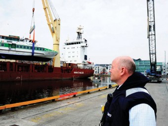 Harbour master Captain Brian Sheridan oversees the lifting operation yesterday. Pic: Philip Cloherty.