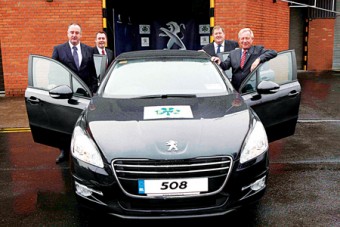 From left to right are: John Bryan, president of the Irish Farmers’ Association; Des Cannon, Peugeot sales and marketing director; JJ Kavanagh, IFA national treasurer; and George Harbourne, Peugeot managing director.