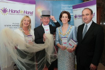 Launching The Insurance Institute of Ireland's mock wedding for charity at the Clayton Hotel were Galway 
III president Hazel Morrison, Jim Molloy, Mayor Hildegard Naughton, and Financial Services Ombudsman Bill Prasifka.   Photo:-Mike Shaughnessy 