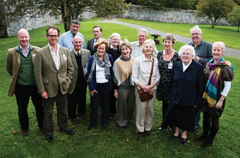 A Gathering at Coole last weekend: (back row) John Joe Conwell (Ireland Reaching Out), Professor Brian Walker, Ms Susan Persse,  Sean Tobin, and Ronnie O’Gorman (director of the Gathering). 
(Front row) Edward Persse, James Persse, Richard Persse, Dr Cecily O’Neill, Hedy Gibbons-Lynott (chairman of the Gathering), Lois Tobin (founder of the Gathering),  Professor Angela Bourke, Sr Mary de Lourdes Fahy, and Marion Cox (secretary of the Autumn Gathering).