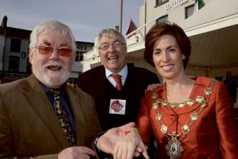 Tom Kenny Kenny’s bookshop, Ronnie O'Gorman chairman of the Galway Advertiser, and Mayor Hildegarde Naughton at the launch of the Galway Advertiser Newspaper Shop Local Campaign in association with the Galway City Business Association on Tuesday.
Photo:-Mike Shaughnessy