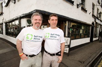 Ronan Scully and Fergus McGinn of Monroes Tavern getting ready for the Great Ethiopian Run which takes place in Addis Ababa in Ethiopia on this Sunday. Donations buckets to raise funds for the work of Self Help Africa in Ethiopia are dotted around Monroes Tavern and Monroes Live.