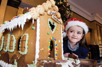 Serena Colohan  looks on in delight at Hotel Meyrick’s life size gingerbread house which is on display in the parlour lounge at Hotel Meyrick until Christmas Eve. Photo: Andrew Downes