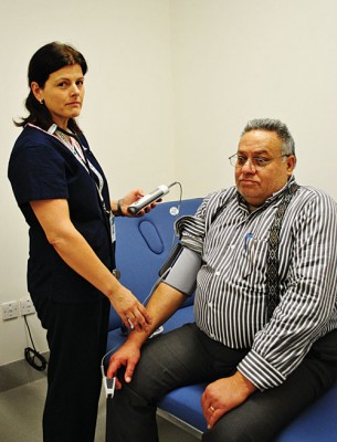 Liz Killeen, Clinical Nurse Specialist in heart failure pictured with Petros Boulos, Oranmore at one of the community based nurse-led heart failure clinics in the Galway City East Primary Care Centre in Doughiska.