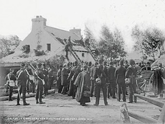 Woodford eviction: A roof being dismantled following an eviction from the marquis of Clanricarde’s estate, east Galway.