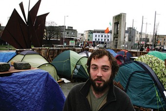 Liam Heffernan of the Occupy Galway camp at Eyre Square. Photo:-Mike Shaughnessy