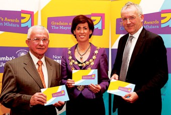 Pictured at the launch were Paddy O'Donnell of  St Columba’s Credit Union, Mayor Cllr Hildegarde Naughton, and city manager Joe O'Neill. Photograph by Aengus McMahon