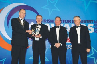 Pictured at the awards are Gerry Caffrey, president SIMI; Frank Byrnes, MD Frank Byrnes Autobody Repairs; Dave Watson, head of Castrol Professional in Ireland; and Alan Nolan, SIMI.