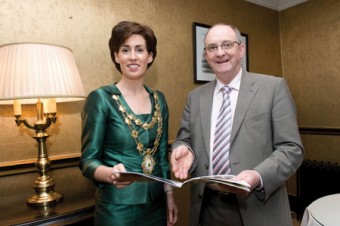 Mayor of Galway Hildegarde Naughton with Tom Murphy of Modern Homes Exhibitions at the recent launch of the Galway Modern Homes and Building Exhibition which will be taking place in Leisureland, Salthill, this weekend.