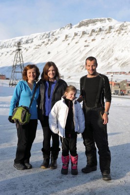 Richard, pictured with his family on Spitsbergen island, prior to departure. From left, his sister Alice, wife Caroline, and daughter Jaimie.