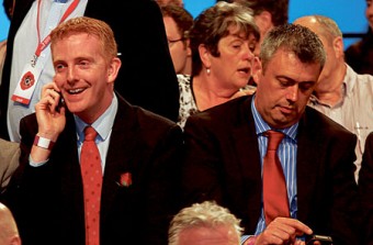 He who laughs last...It's hard to tell who won in this picture of Colm Keaveney and Derek Nolan at last Saturday's convention. Photo: Mike Shaughnessy